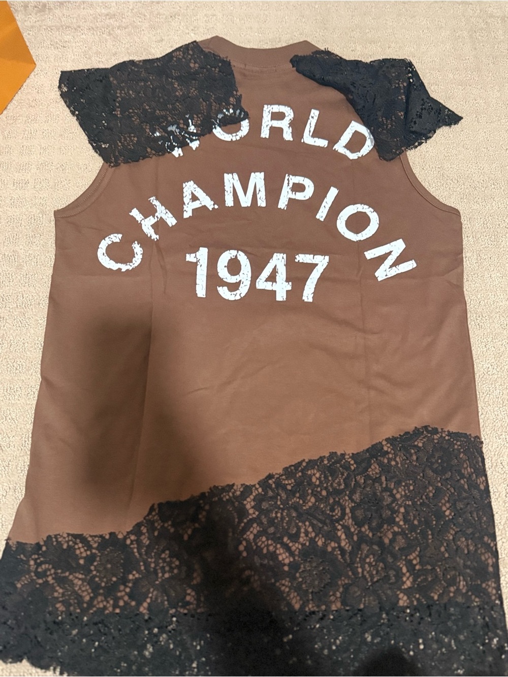 Dior Brown Tank Top with White Lace Trim and J'ADORE DIOR Print - Picture 5 of 6
